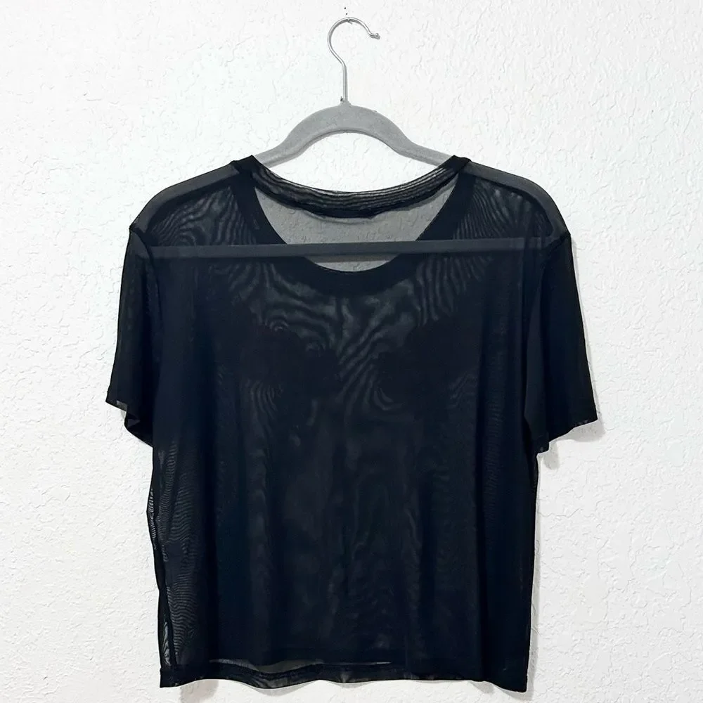 Black mesh rose embroidered shirt size small - Picture 2 of 16